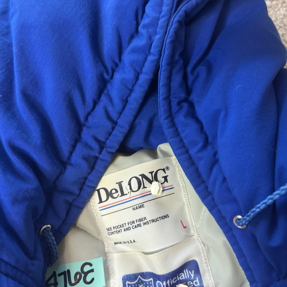 Vtg delong NFL Jacket Mens Large Blue NFL‎ Football Hooded Puffer Coat USA 80s - Picture 8 of 14